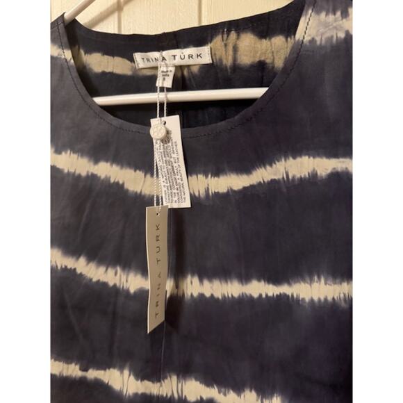 NWT Trina Turk Memphis Tie Dye Striped Lamb Leather Box Top S - Picture 3 of 4